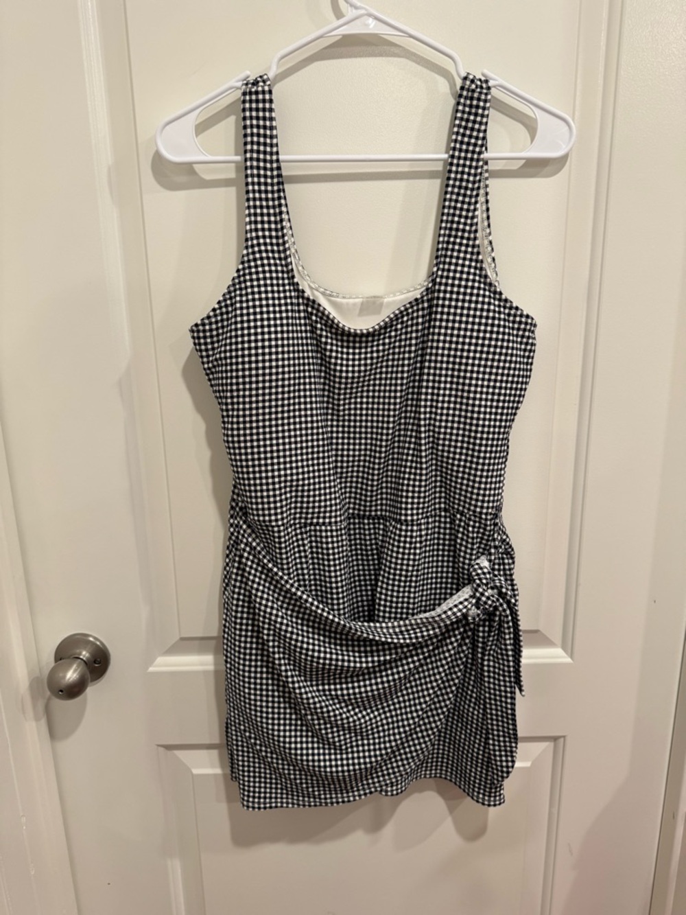 Old Navy Black & White Gingham Tie-Waist Mini Dress